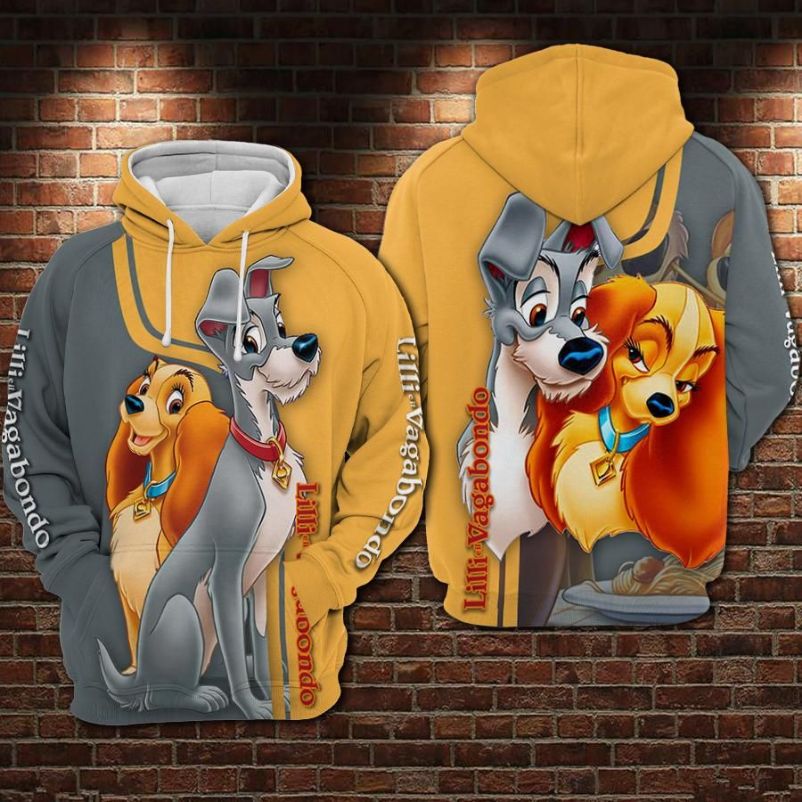 Lilli E Il Vagabondo Cartoon Lady And The Tramp Over Print 3d Zip Hoodie