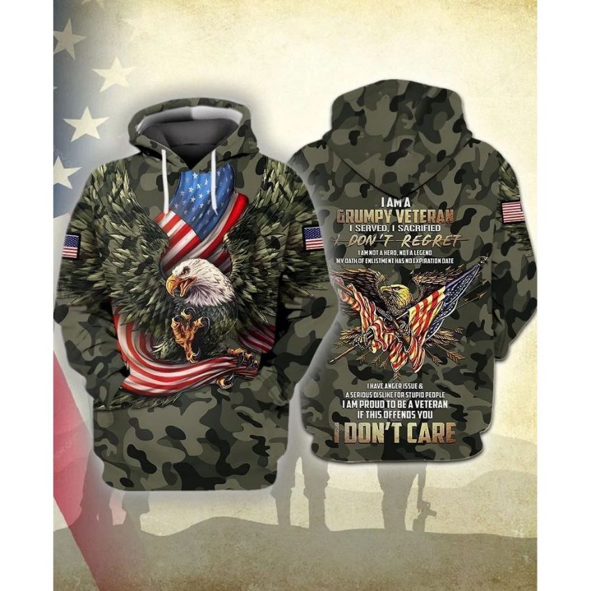 Memorial Day 4th Of July Independence Day Navy Veteran American Eagle I Am A Grumpy Veteran I Served I Sacrificed3d Zip Hoodie