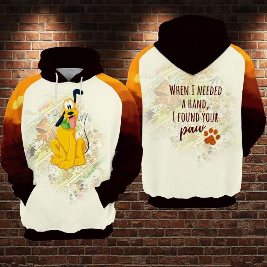 Pluto Movies Disney When I Needed A Hand I Found Your Paw Over Print 3d Zip Hoodie