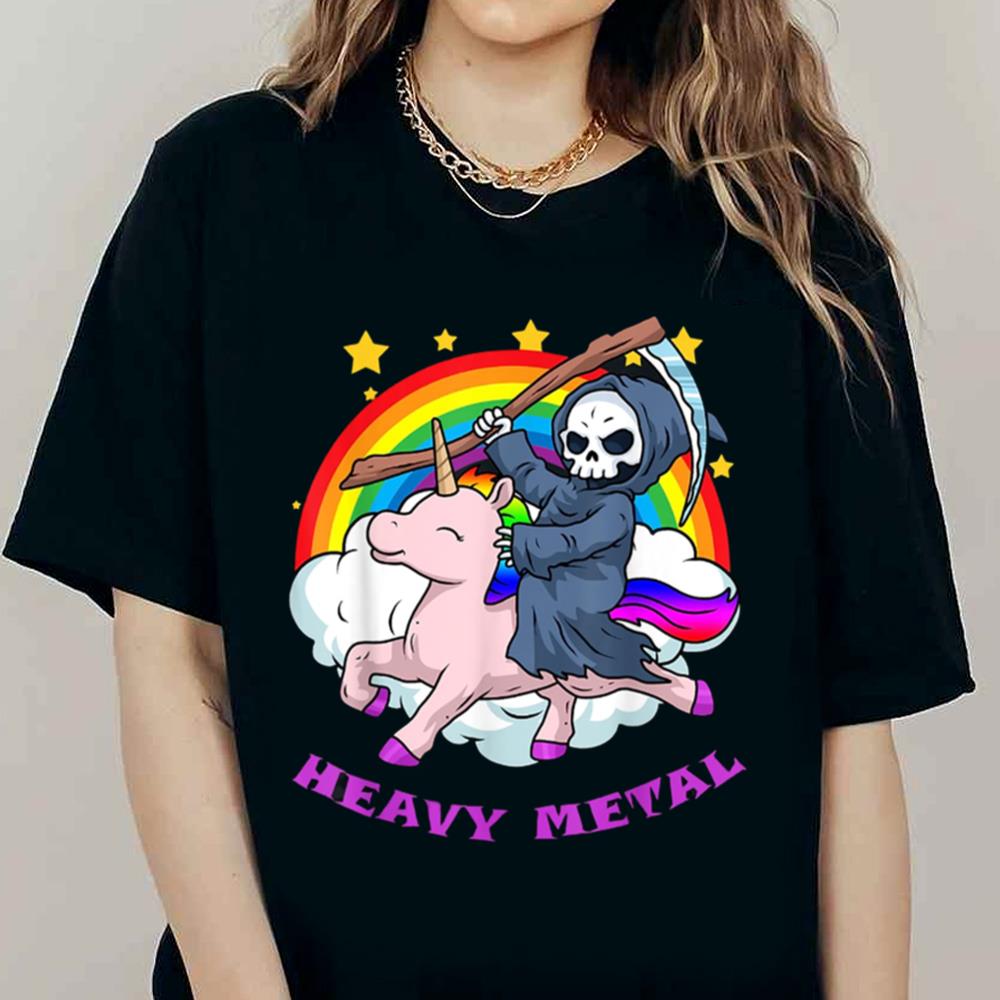Death Metal Shirts Unicorn Grim Reaper Rainbow Heavy Metal T-Shirt