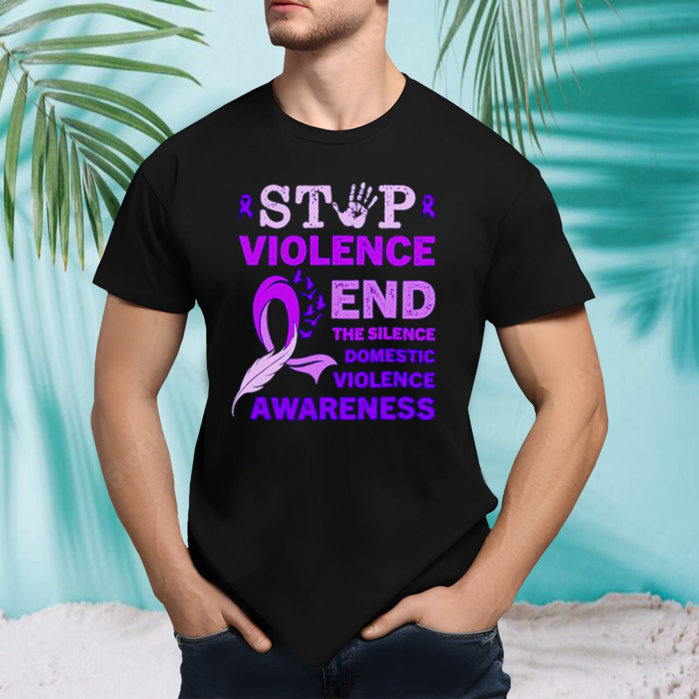 Stop violence end the silence domestic violence awareness purple ribbon shirt