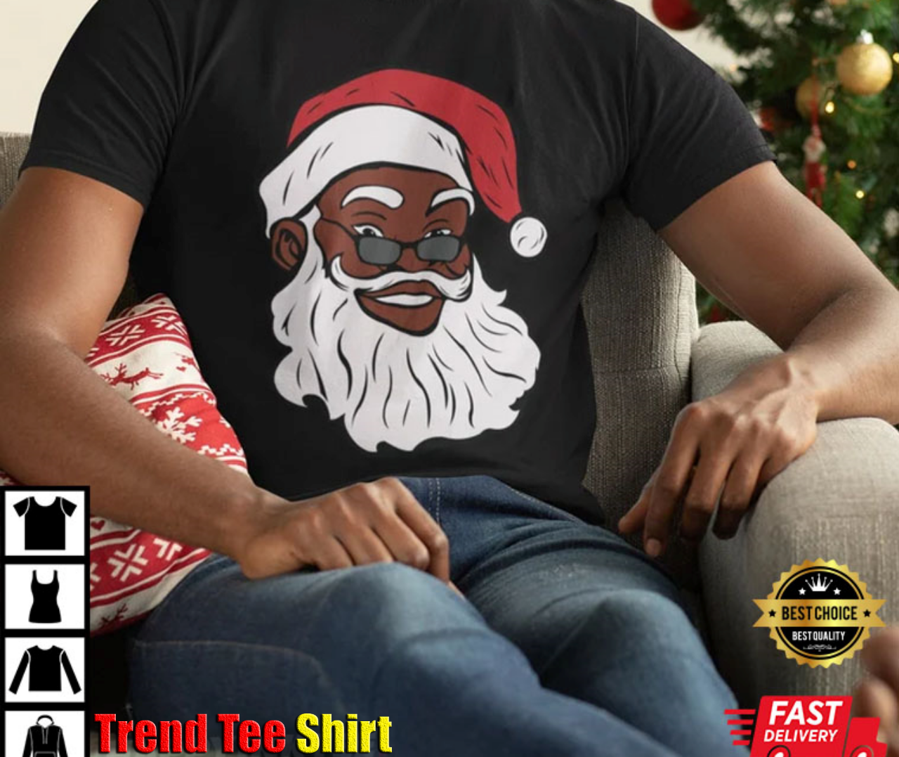 Black Santa Claus Christmas African American T-Shirt