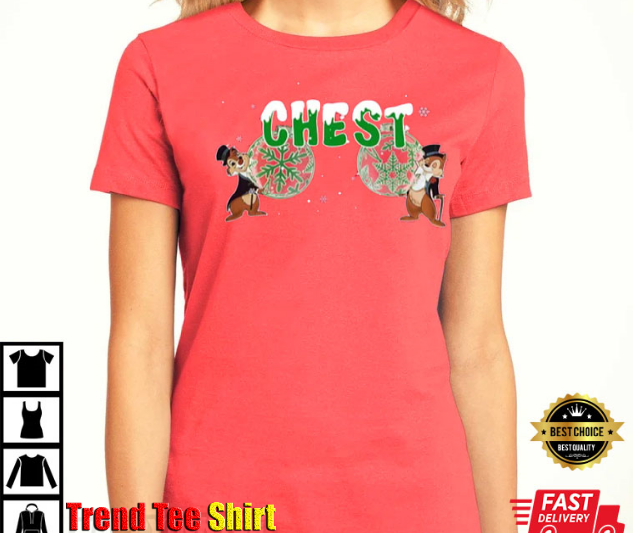 Chest Nuts Couples Funny Matching Christmas T-Shirt