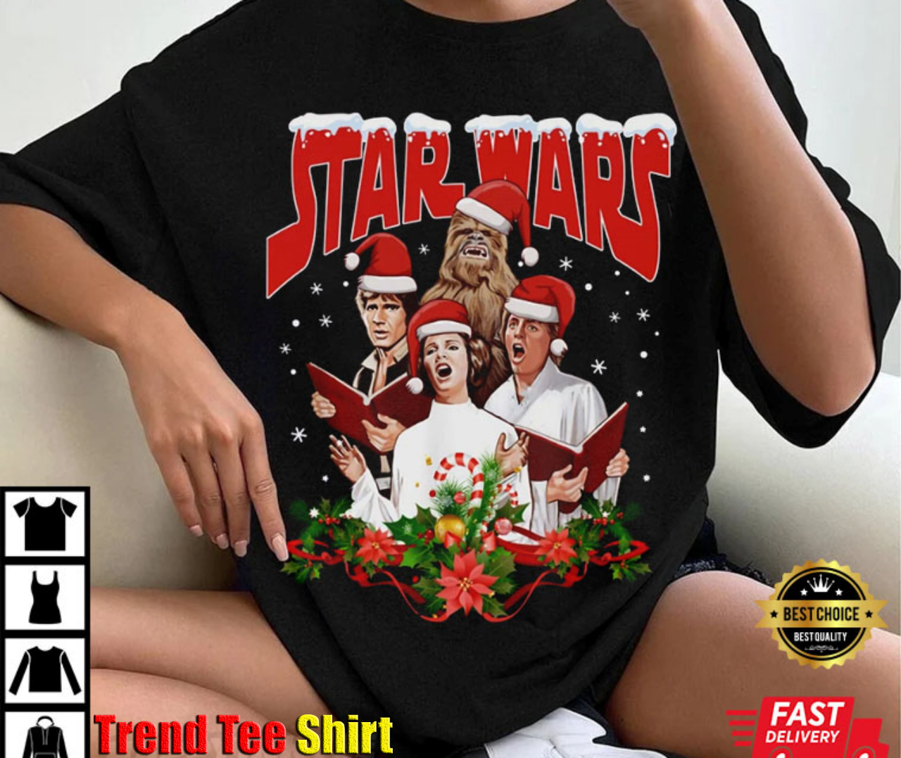 Choir Luke Skywalker Leia Organa Funny Holiday Christmas T-Shirt