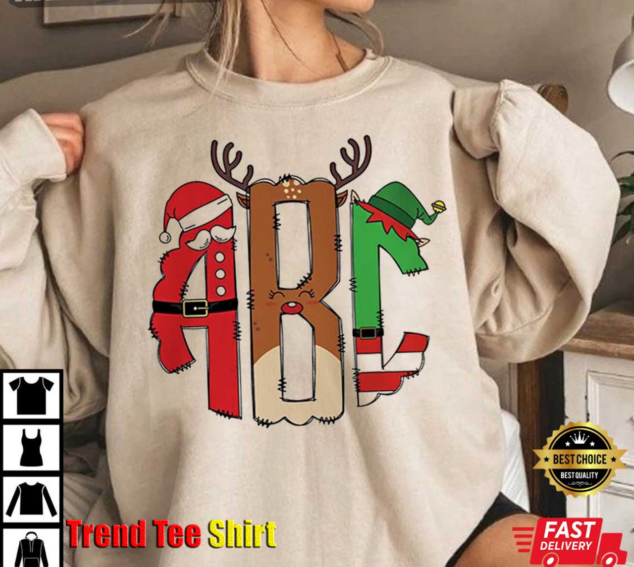 Christmas Monogram Letters Reindeer Elf Santa Clause T-Shirt