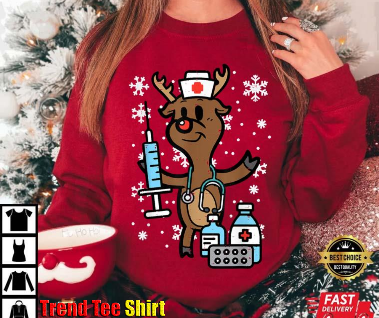 Christmas Nurse Reindeer Funny Xmas Nursing T-Shirt