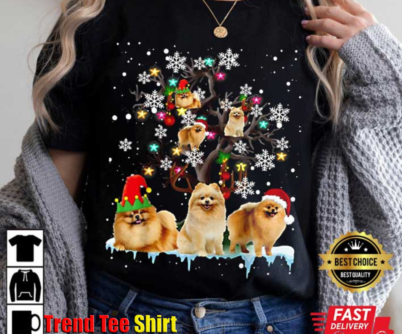 Christmas Pomeranian On Tree Dog Lovers Xmas Gift T-Shirt