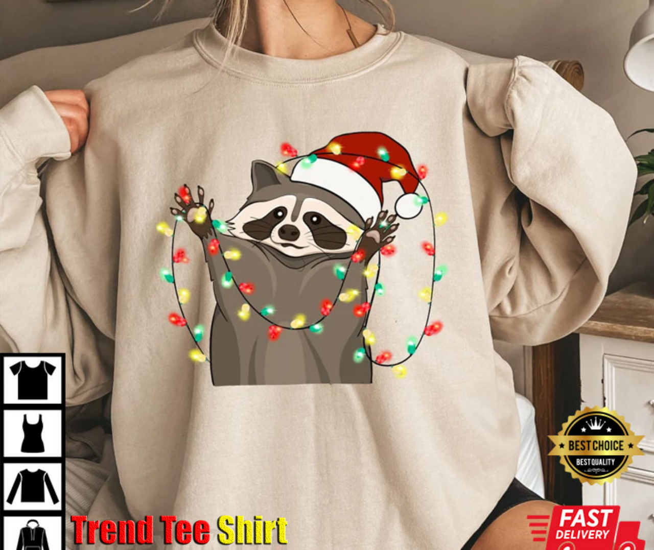 Christmas Racoon Playing With Lights Best T-Shirt