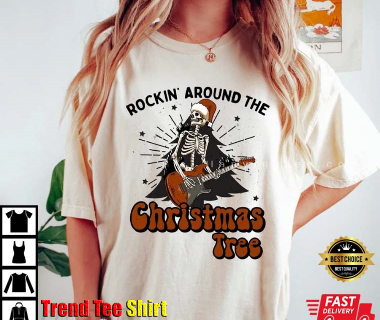 Christmas Skeleton Rock Funny Holiday T-Shirt