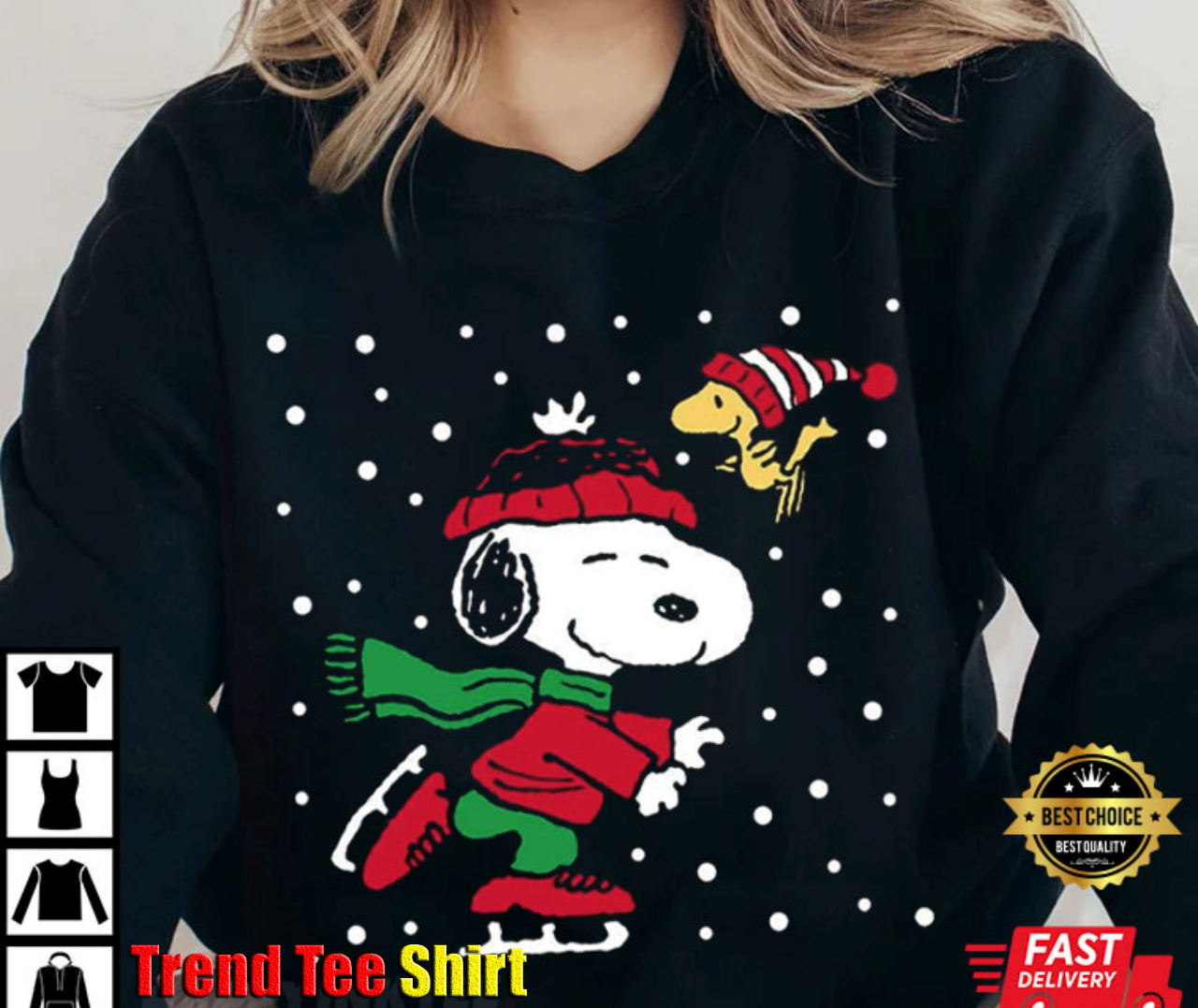 Christmas Snoopy Ice Skating Pullover T-Shirt