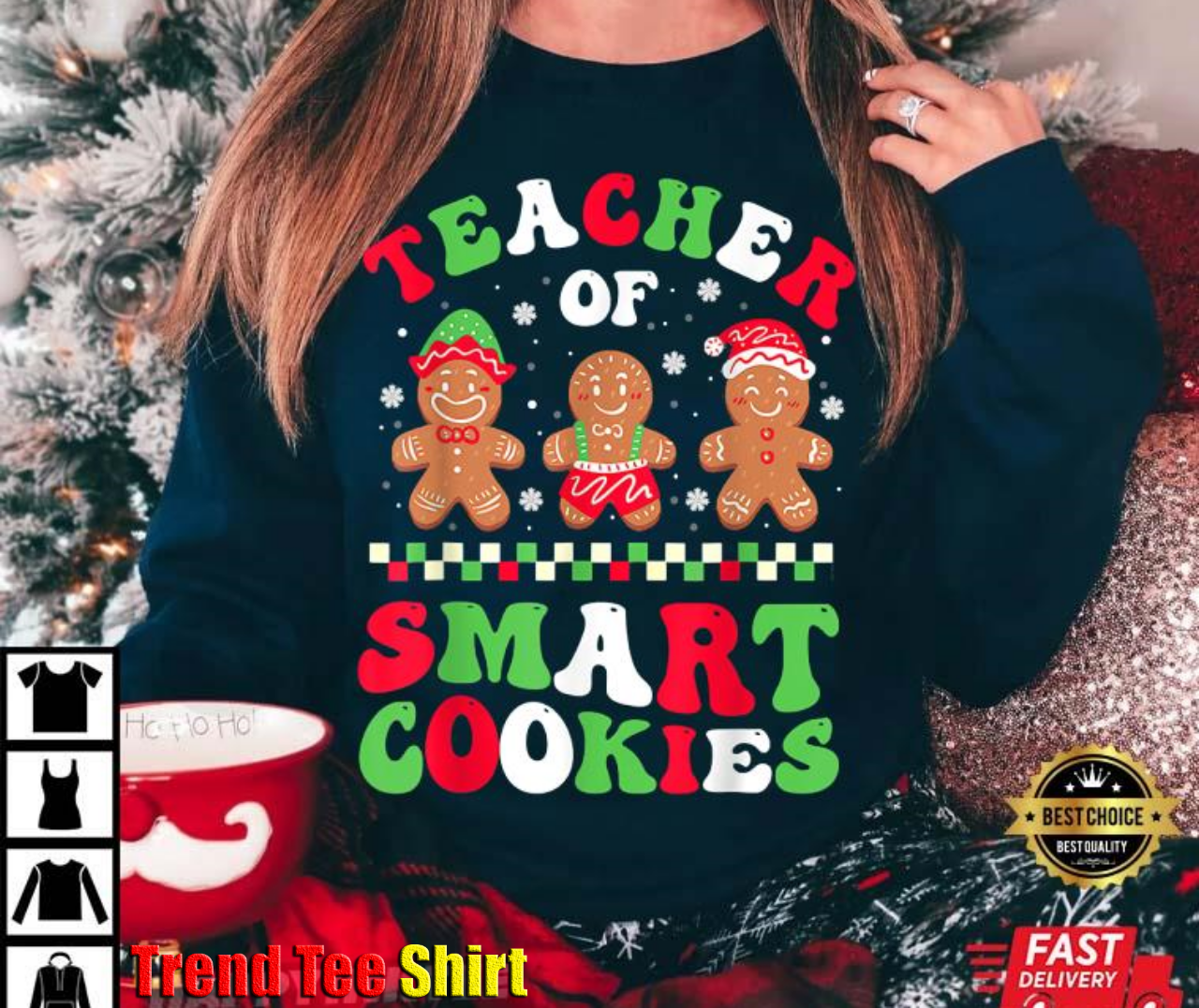 Christmas Teacher Of Smart Gingerbread Cookies Groovy T-Shirt