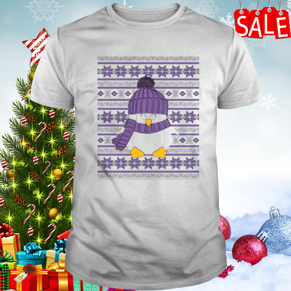 Krimbles Cheeky Purple Penguin Poinsettia Christmas shirt