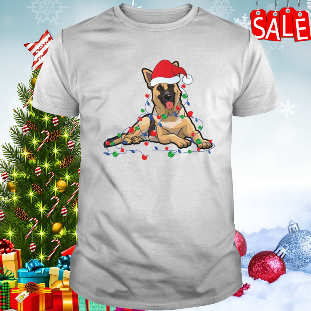 Lights German Shepherd Dog With Santa Christmas shirt