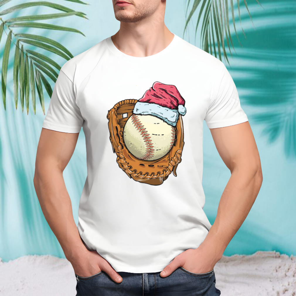 Baseball Ball Glove Santa Hat Funny Xmas Sport Christmas shirt