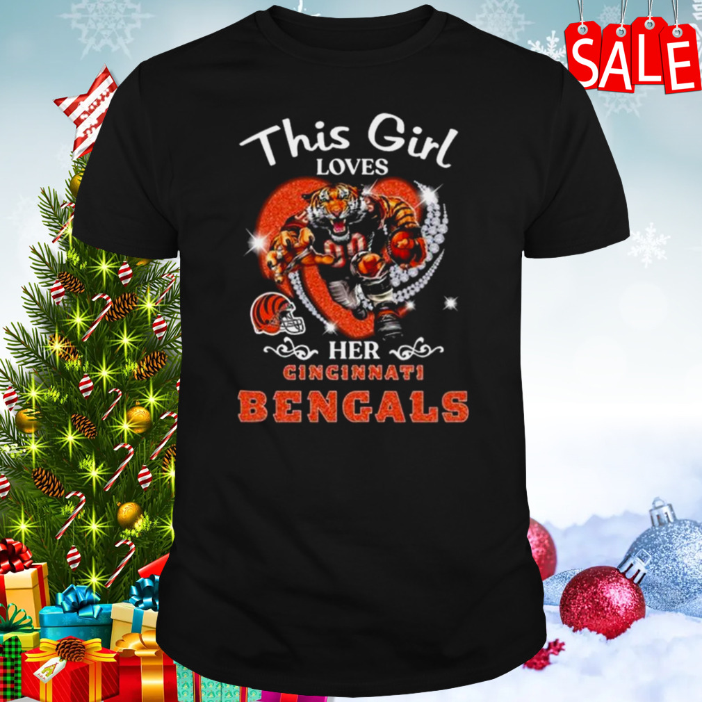 This Girl Loves Her Cincinnati Bengals Mascot Diamond Heart Shirt