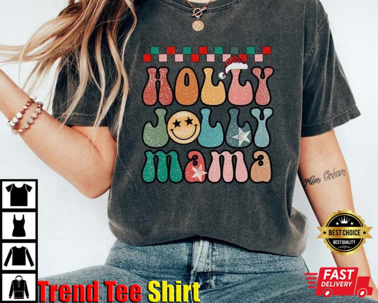 Comfort Colors Holly Jolly Christmas Mama T-Shirt