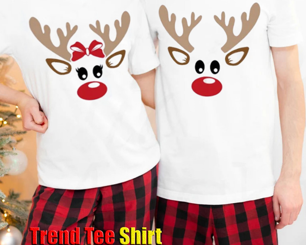 Couple Matching Reindeer Cute Christmas T-Shirt