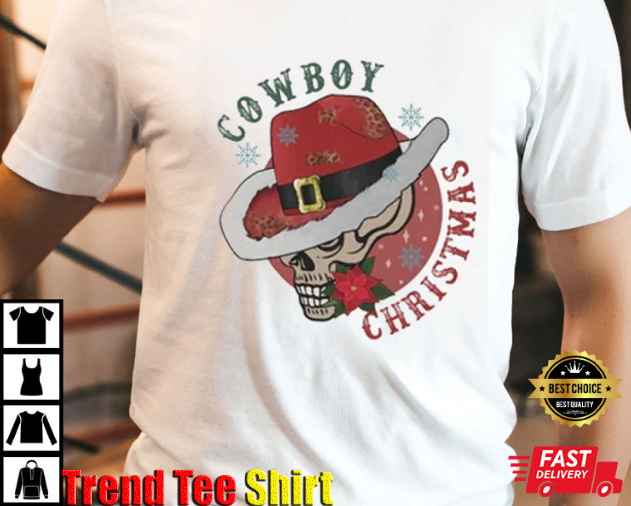 Cowboy Christmas Skeleton Santa Farmer T-Shirt