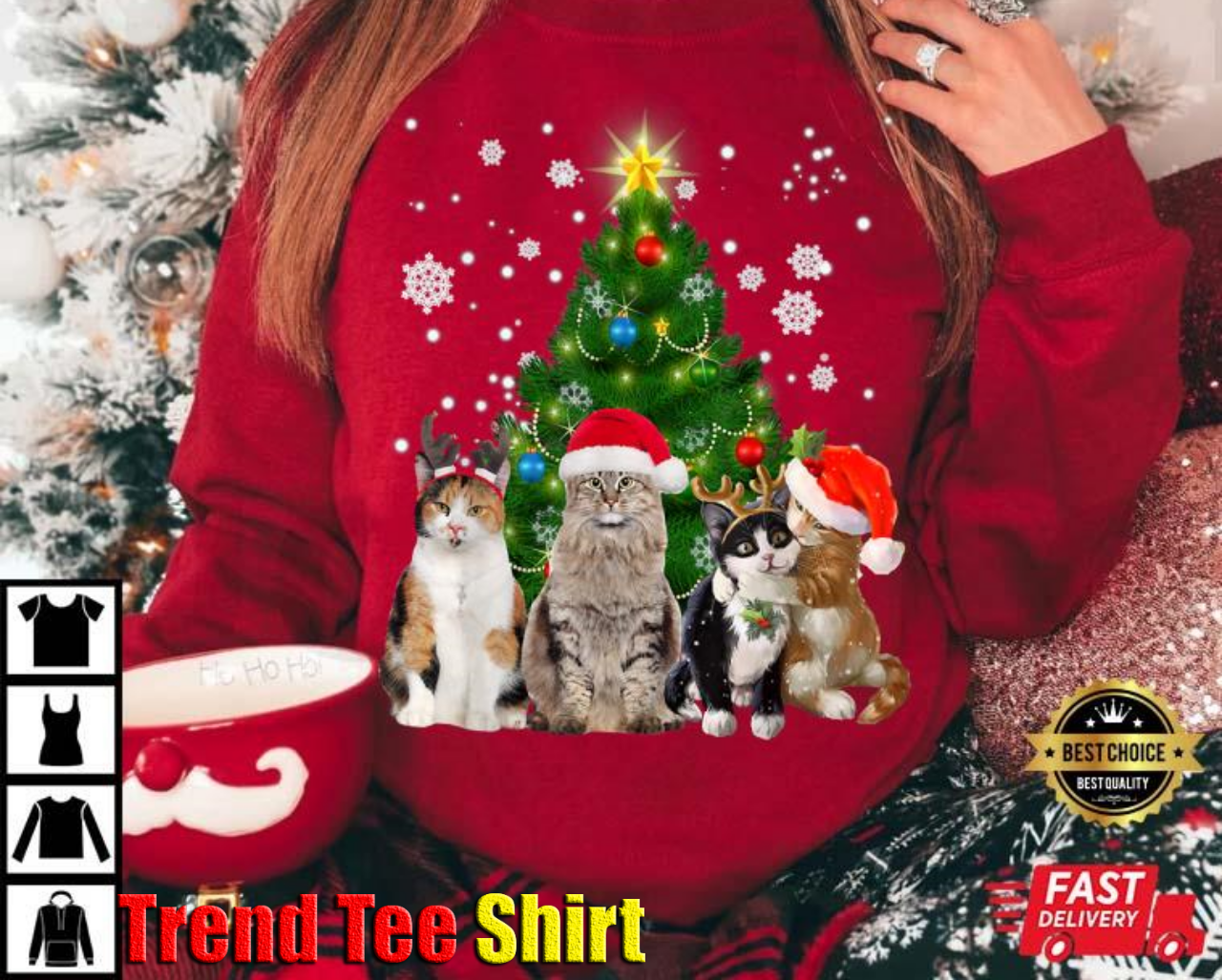 Cute Cat Christmas Tree Cat Lover Xmas T-Shirt