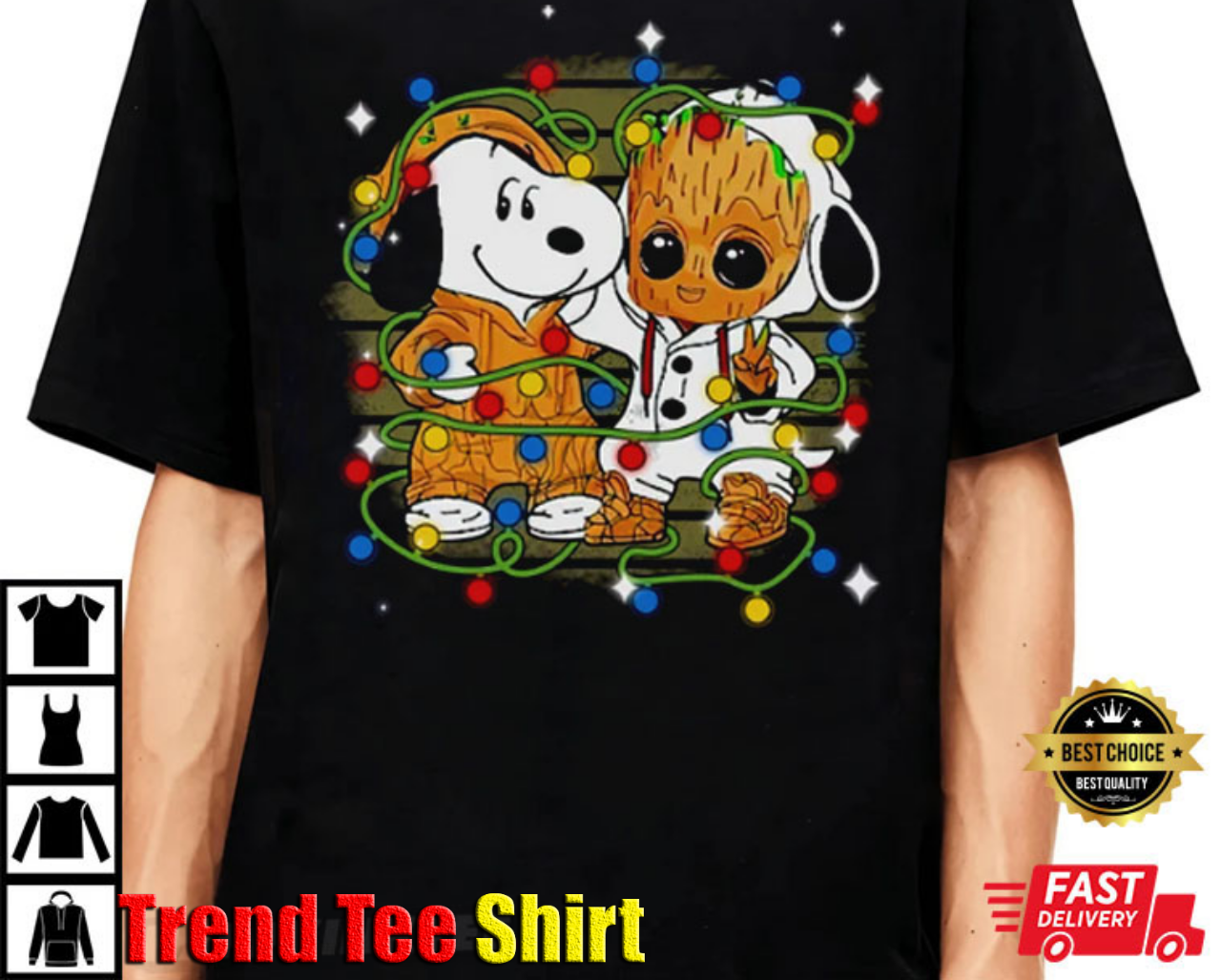 Cute Marvel Baby Groot And Friends Christmas Lights T-Shirt