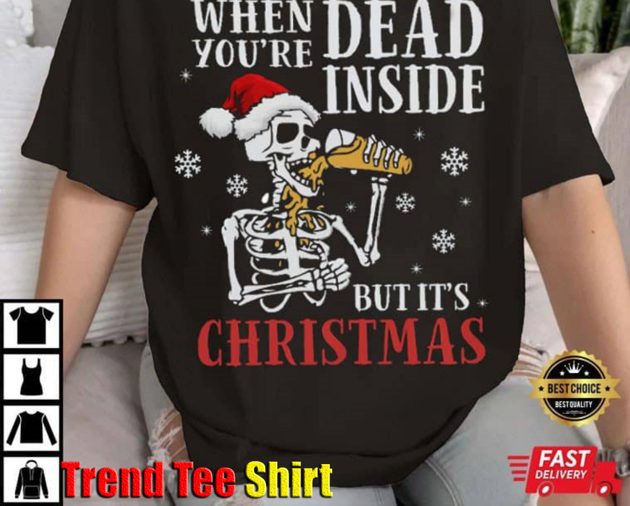 Dead Inside But Its Christmas Funny Skeleton T-Shirt