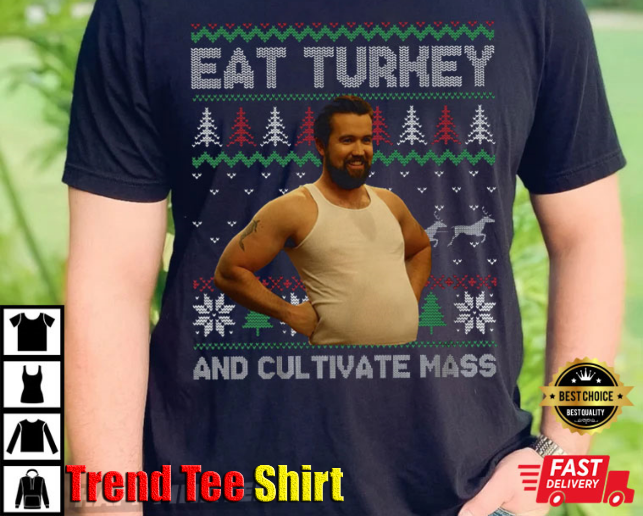 Eat Turkey And Cultivate Mass Ugly Christmas T-Shirt