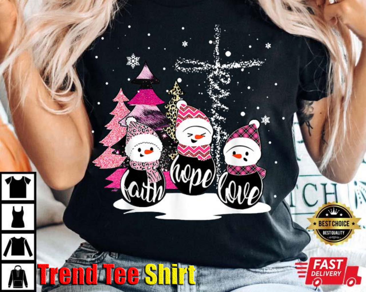 Faith Hope Love Snowman Christian Jesus Xmas Tree Christmas T-Shirt