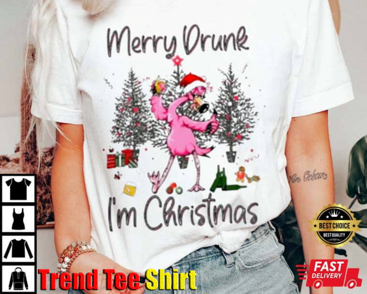 Flamingo Merry Drunk I’m Christmas T-Shirt