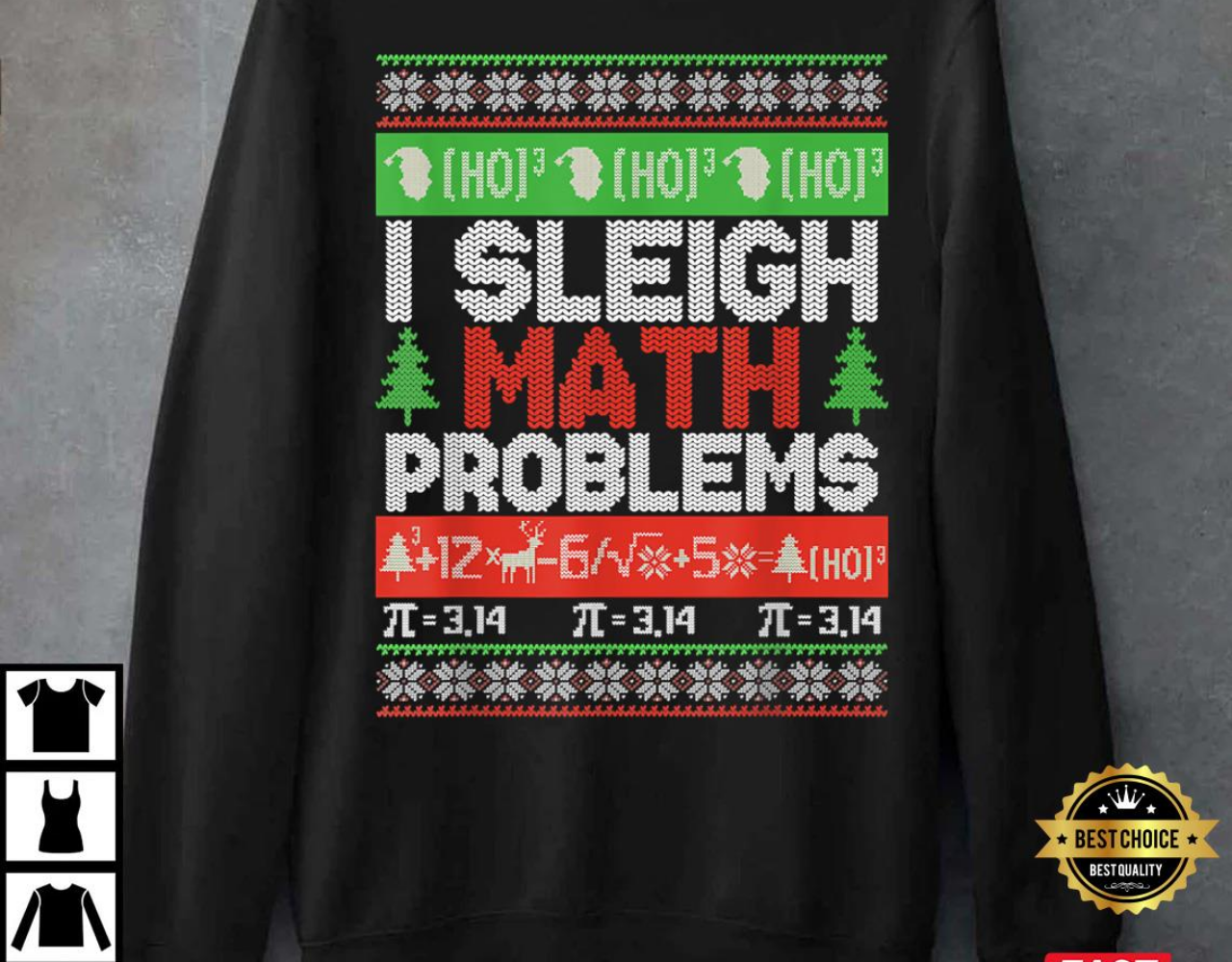 Math Teacher I Sleigh Math Problems Christmas T-Shirt