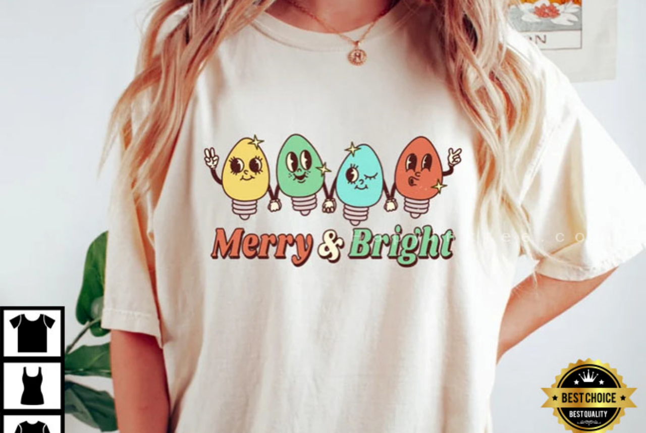 Merry And Bright Lights Christmas Comfort Colors T-Shirt