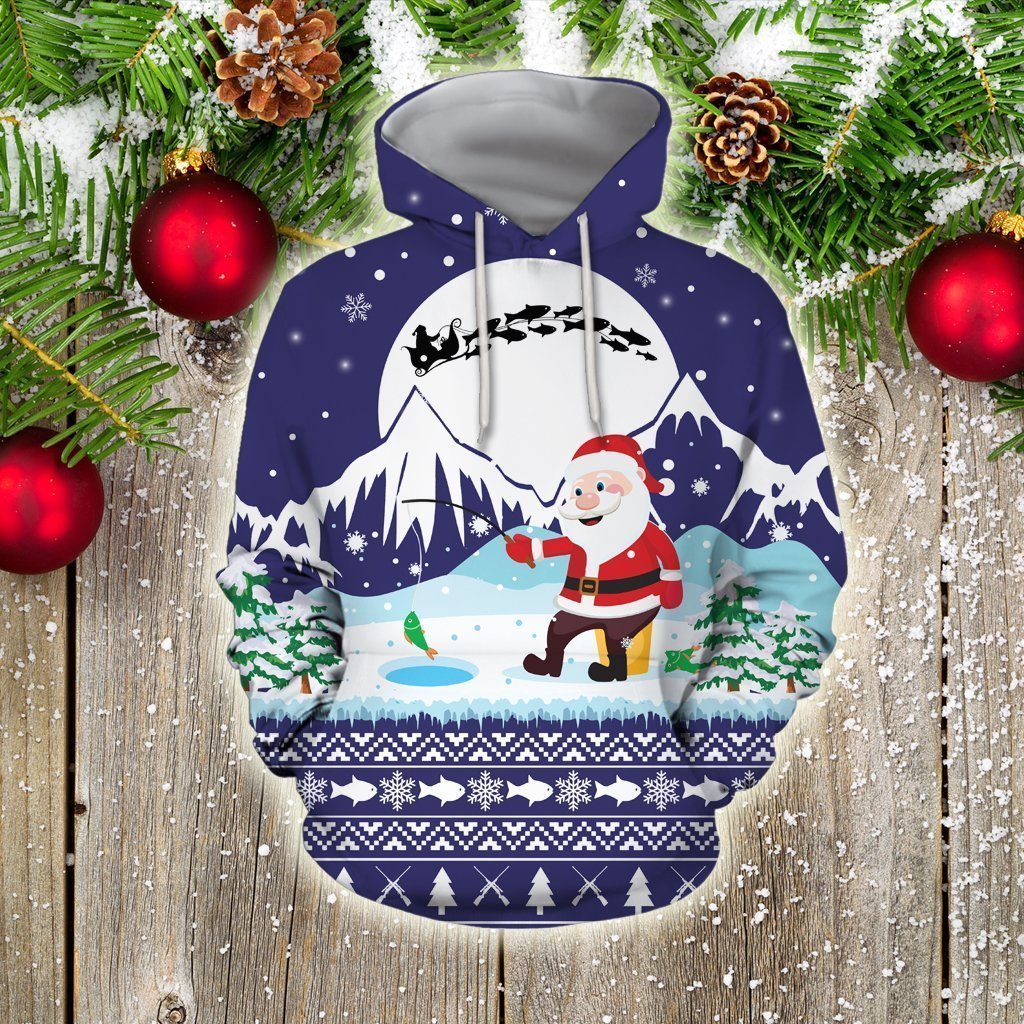Santa Claus Goes Fishing For Xmas All Over Print  For Men _ Women  HT2625