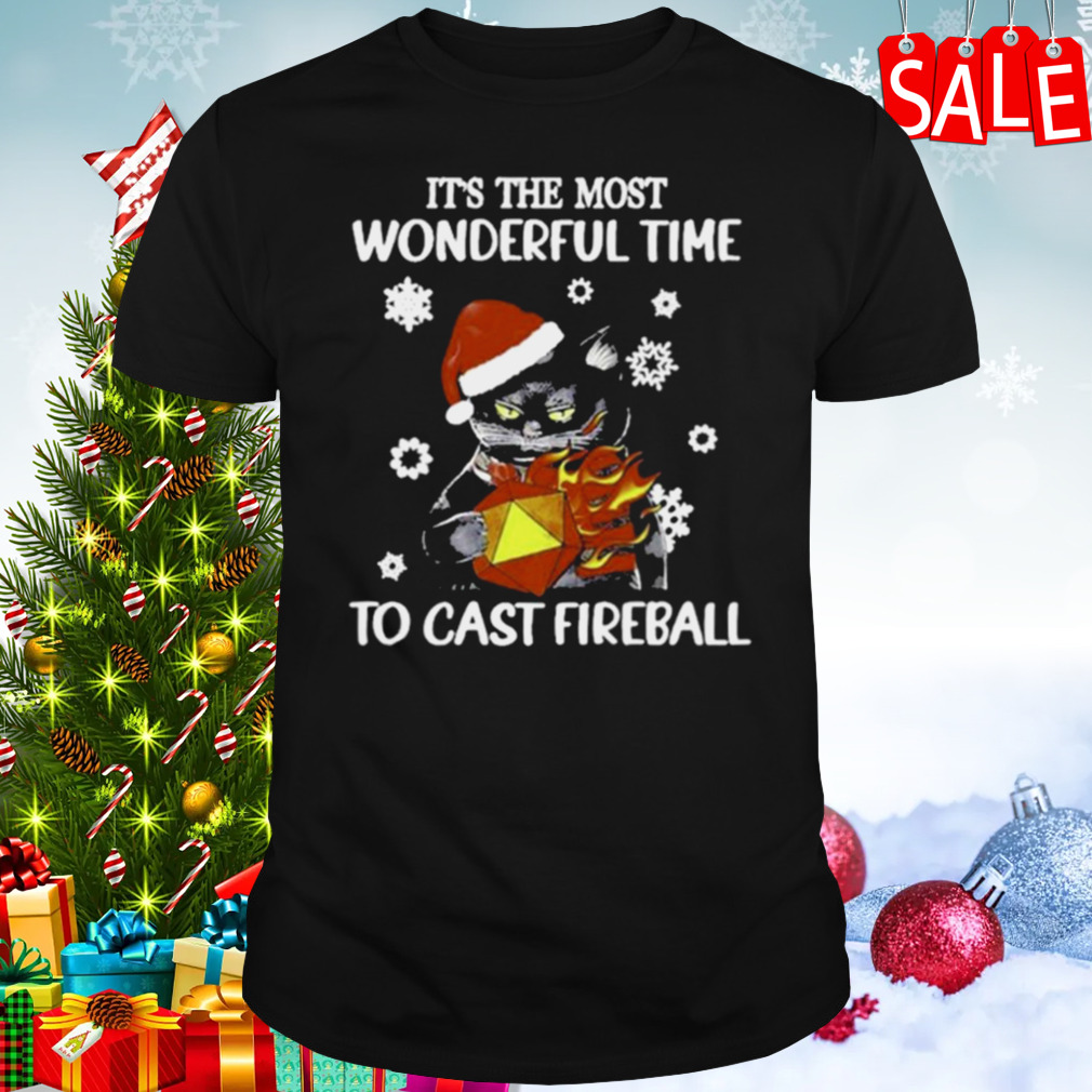 Santa Black Cat It’s The Most Wonderful Time To Cast Fireball Christmas shirt