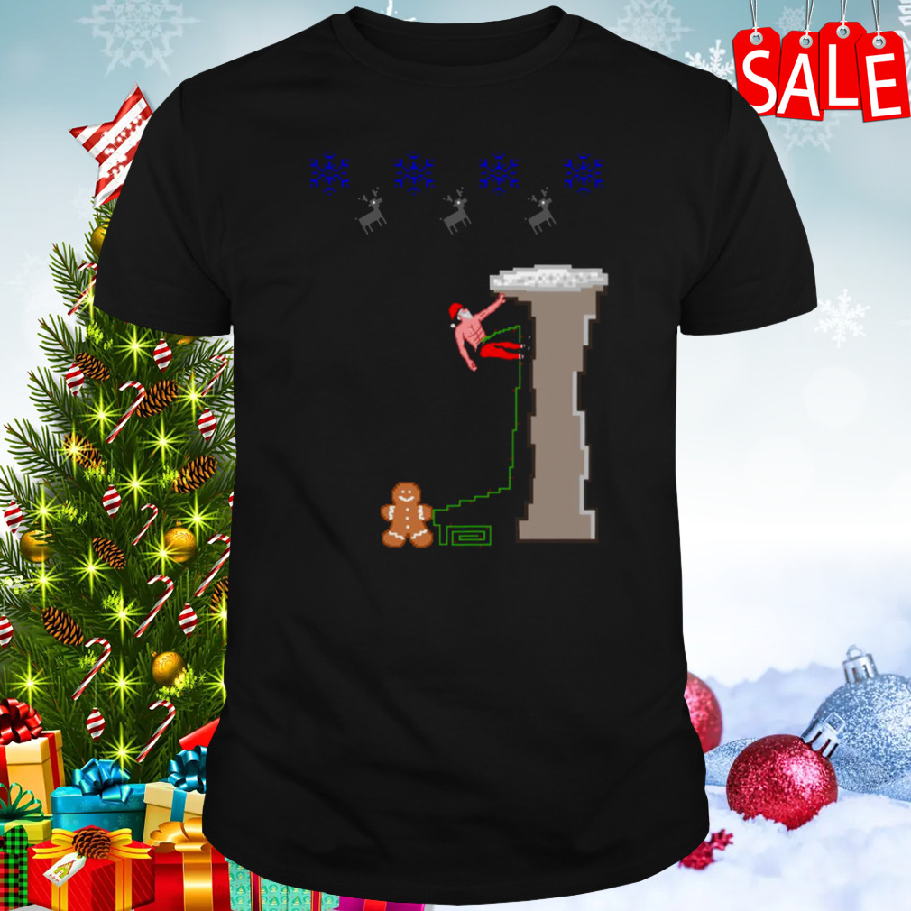 Pixel Santa Climbing Christmas Rock Climbing shirt