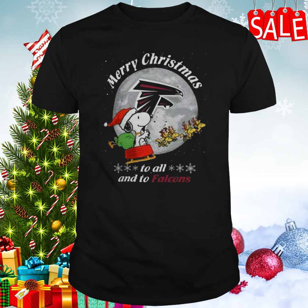 Santa Snoopy And Reindeer Woodstock Merry Christmas To All And To Atlanta Falcons Shirt