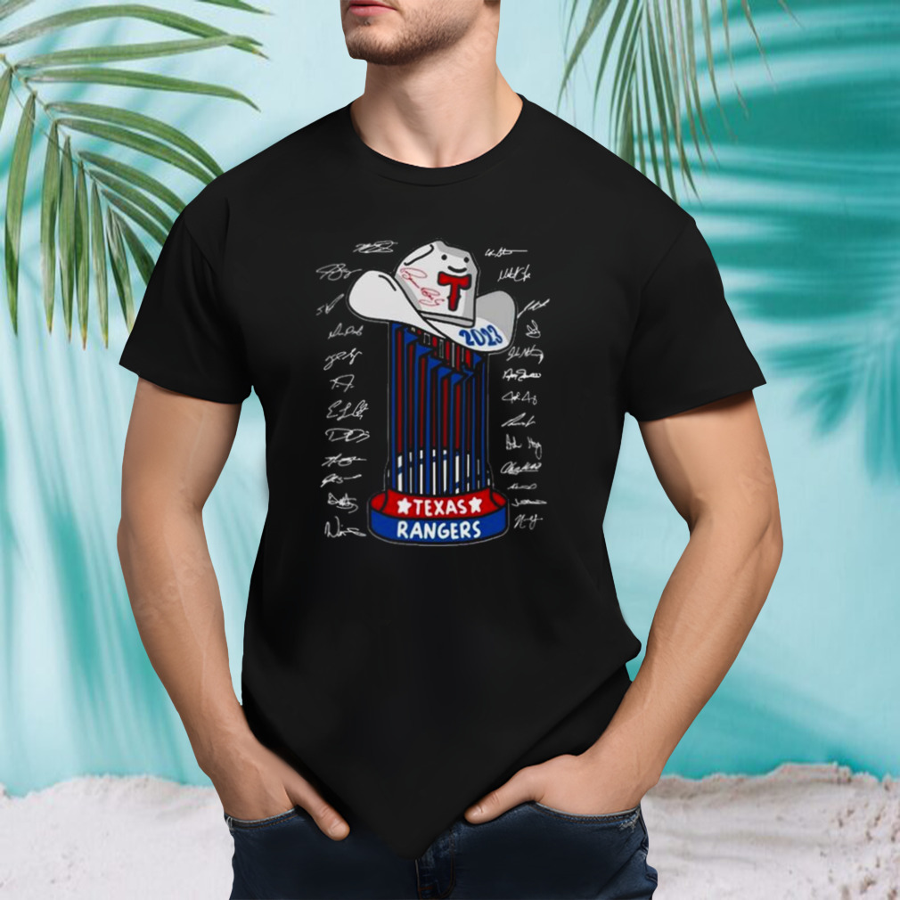 The Rangers Trophy Hat 2023 World Series Champions Signatures Shirt