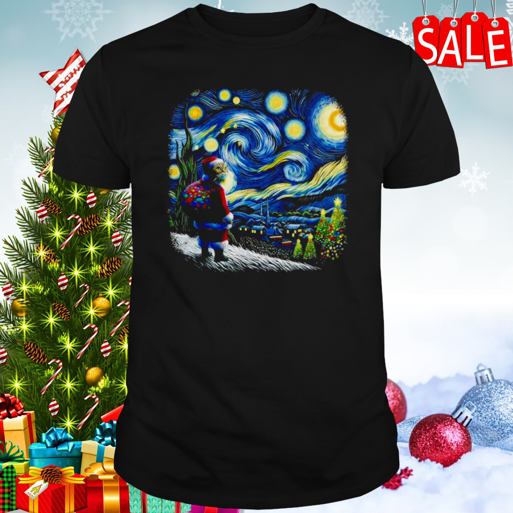 Cat Santa Paws Van Gogh Starry Night Christmas shirt