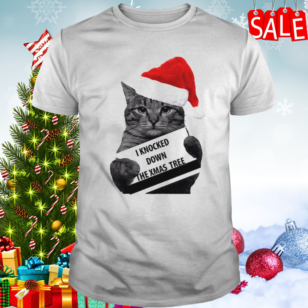 Funny Cat Knock Down Xmas Tree shirt