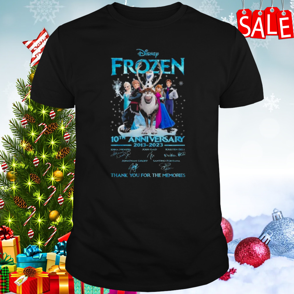 Disney Frozen 10th Anniversary 2013-2023 Thank You For The Memories Signatures T-shirt