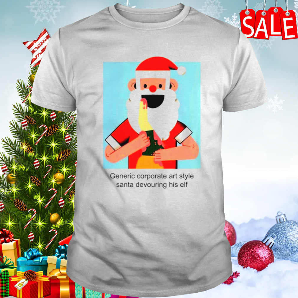 Generic corporate art style Santa devouring his elf shirt