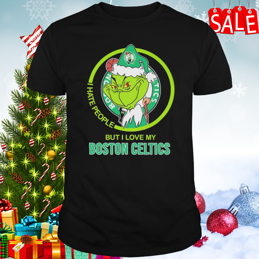 Santa Grinch I hate people but I love my Boston Celtics Christmas 2023 shirt