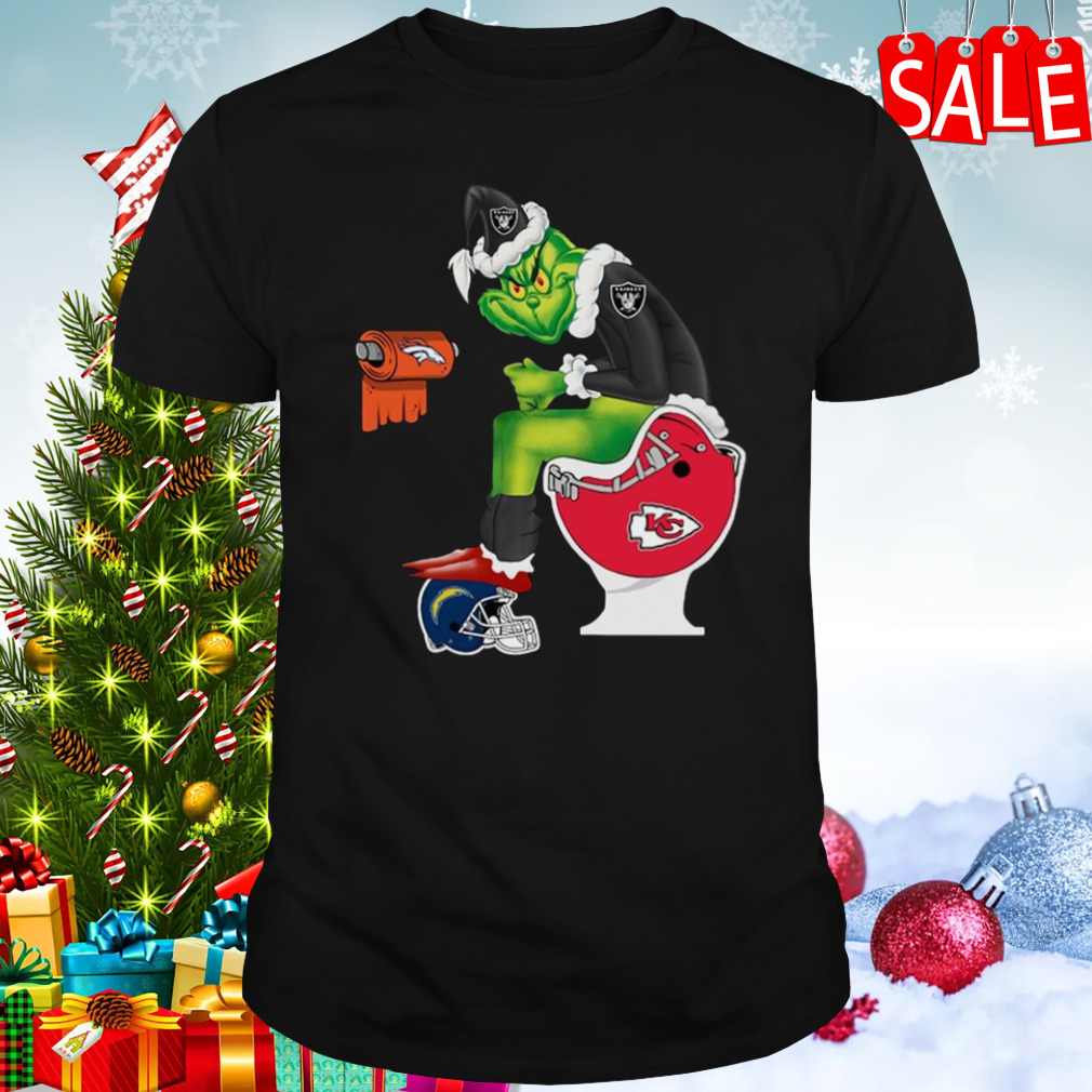 Santa Grinch Oakland Raiders toilet Christmas 2023 shirt