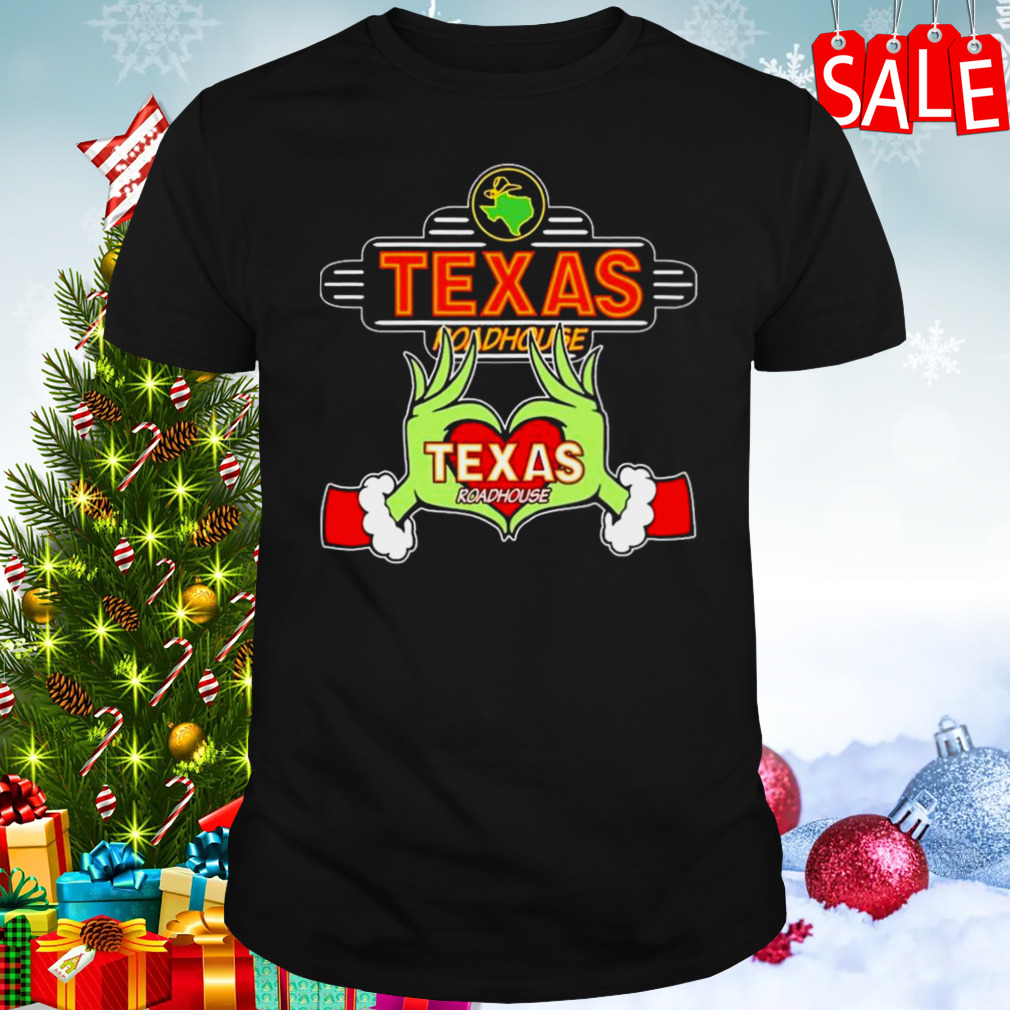 The Grinch hand love Texas Roadhouse logo Christmas shirt