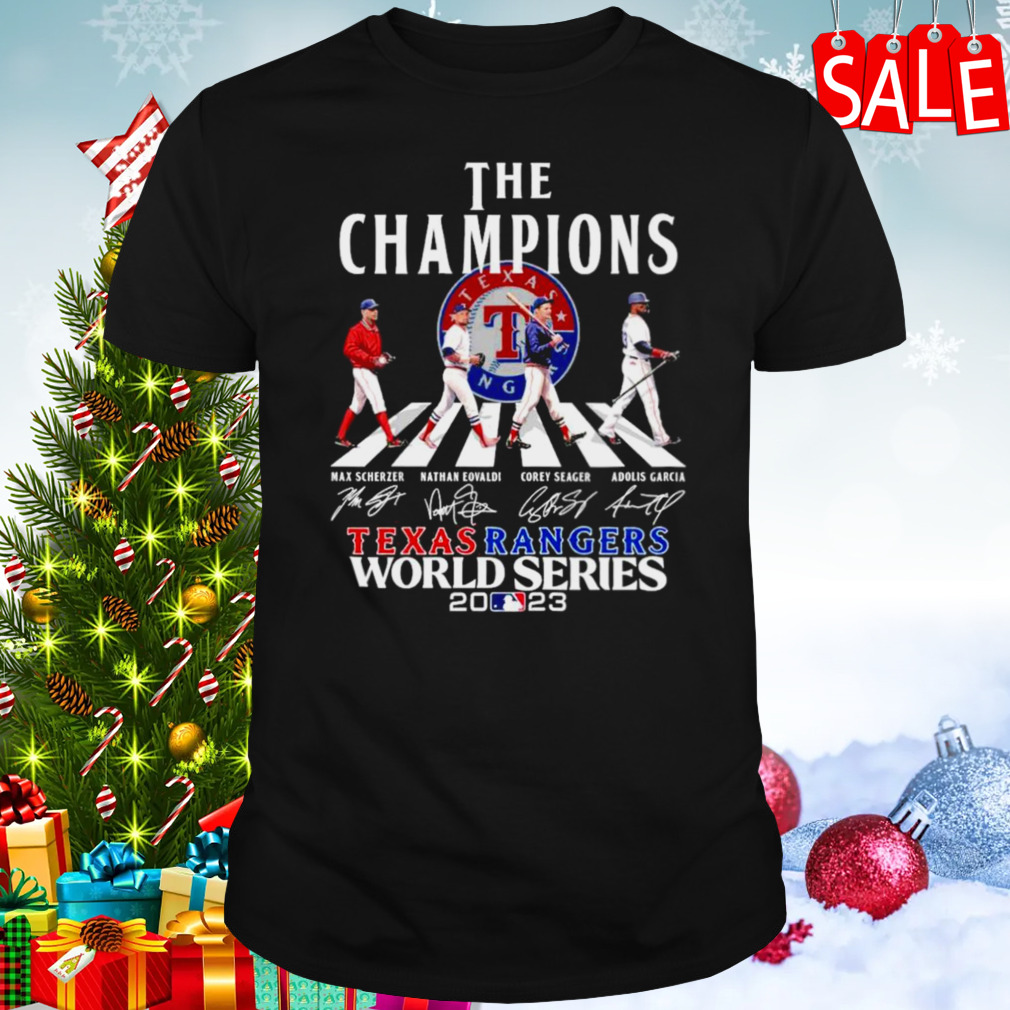 The champions Texas Rangers 2023 world series players abbey road signatures shirt