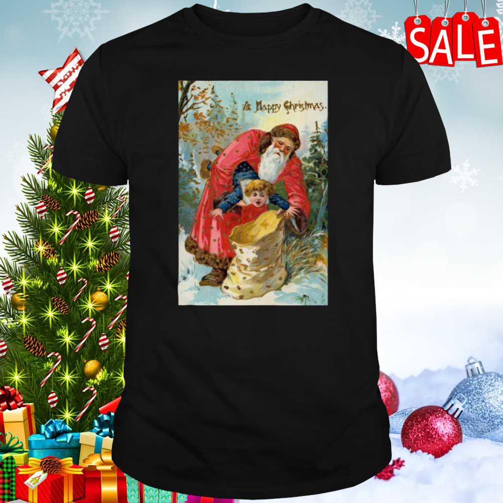 Victorian Santa Stuffing Child Into Sack Christmas Greeting shirt