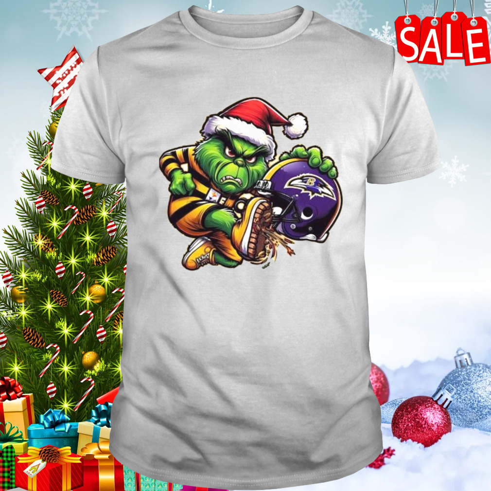 Santa Grinch Pittsburgh Steelers Shoot Baltimore Ravens Christmas Shirt