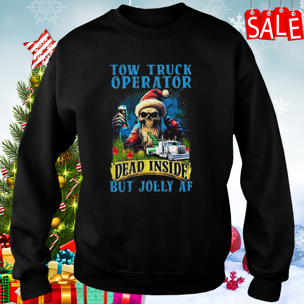 Tow truck operator dead inside but jolly af skeleton Santa Christmas 2023 t-shirt 4 Sweaters