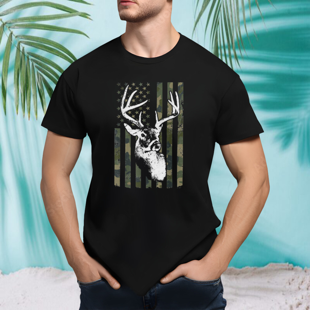 Buck Deer Hunting American Camouflage USA Flag shirt