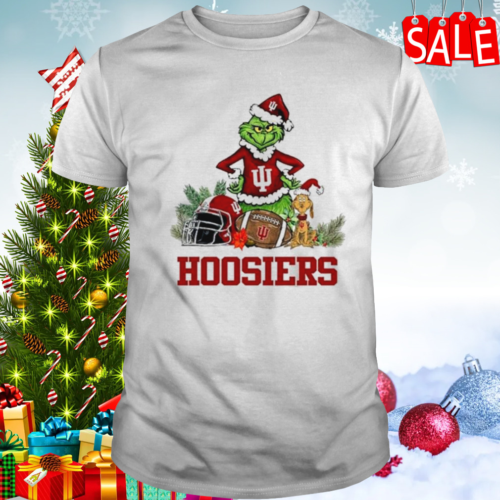 Indiana Hoosiers Santa Grinch And Dog Merry Christmas T-Shirt
