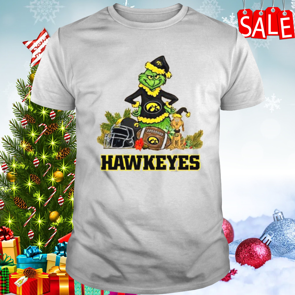 Iowa Hawkeyes Santa Grinch And Dog Merry Christmas T-Shirt