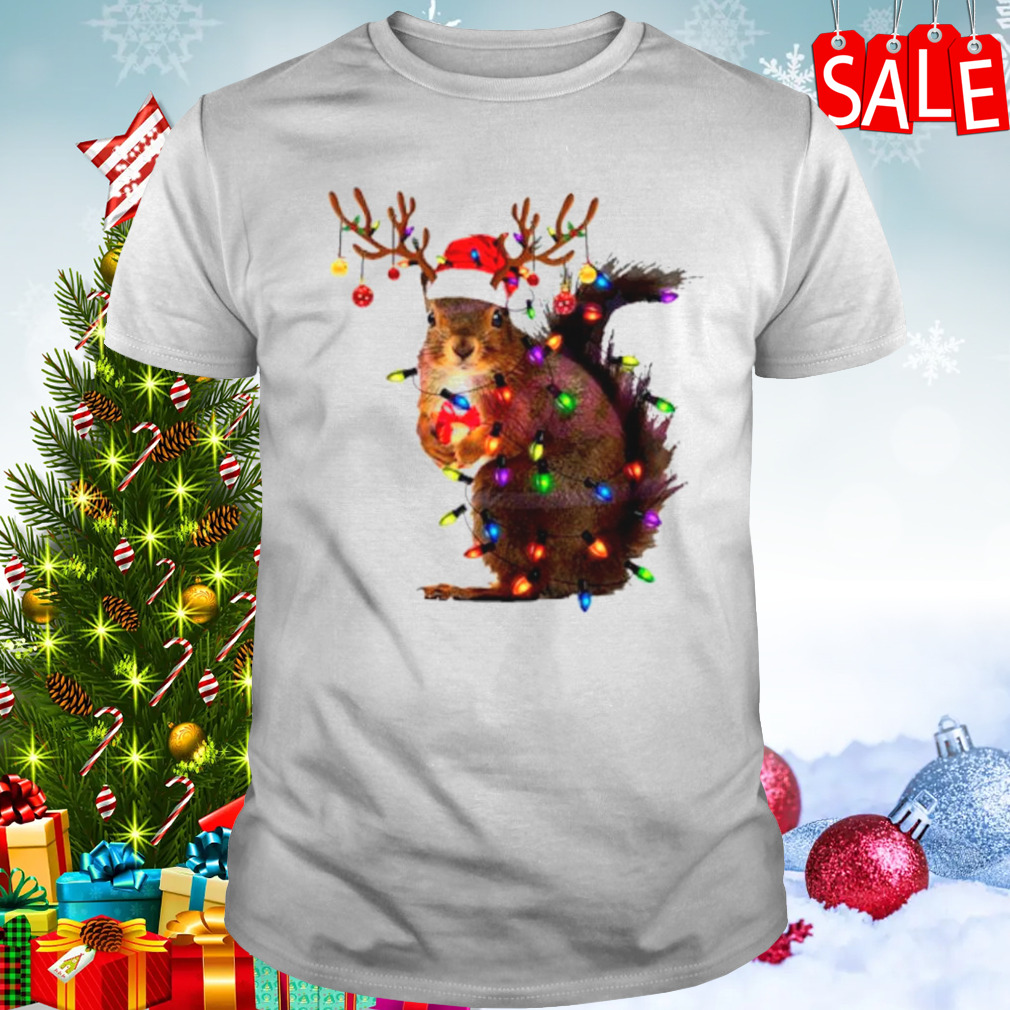 Squirrel Santa Christmas lights shirt